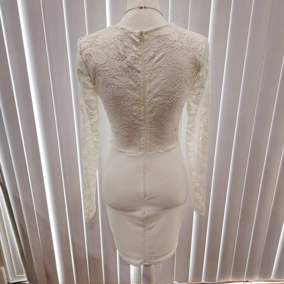 Windsor ✦ White Lace Drop Waist Dress ✦ Long Sleeve Bodycon Lined S NWT - Picture 4 of 17